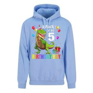 5 Year Old 5th Birthday Boy T Rex Dinosaur Unisex Surf Hoodie