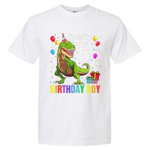 5 Year Old 5th Birthday Boy T Rex Dinosaur Garment-Dyed Heavyweight T-Shirt