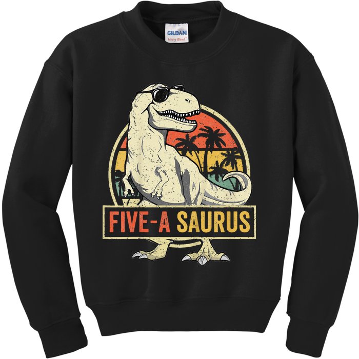 5 Year Old Dinosaur Birthday 5th T Rex Dino Five Saurus Gift Kids Sweatshirt