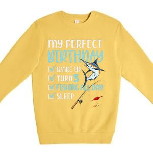 5 Year Old Fishing Birthday Party 5th Boy Bday Five Premium Crewneck Sweatshirt