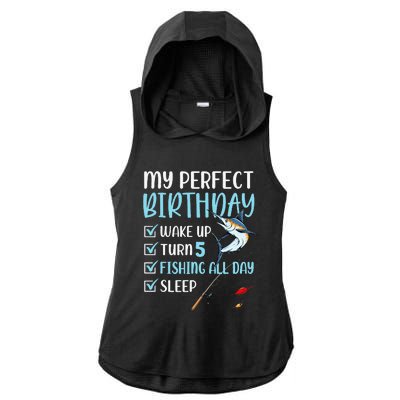 5 Year Old Fishing Birthday Party 5th Boy Bday Five Ladies PosiCharge Tri-Blend Wicking Draft Hoodie Tank