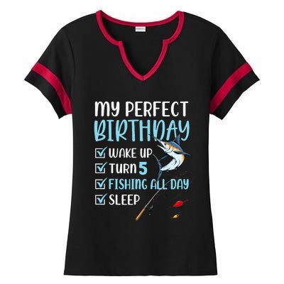 5 Year Old Fishing Birthday Party 5th Boy Bday Five Ladies Halftime Notch Neck Tee