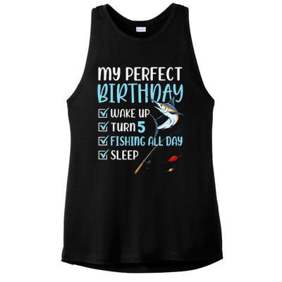 5 Year Old Fishing Birthday Party 5th Boy Bday Five Ladies PosiCharge Tri-Blend Wicking Tank