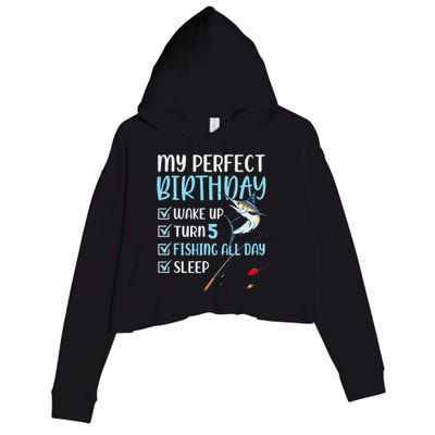 5 Year Old Fishing Birthday Party 5th Boy Bday Five Crop Fleece Hoodie