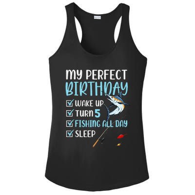 5 Year Old Fishing Birthday Party 5th Boy Bday Five Ladies PosiCharge Competitor Racerback Tank