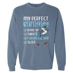 5 Year Old Fishing Birthday Party 5th Boy Bday Five Garment-Dyed Sweatshirt