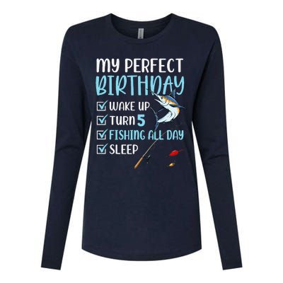 5 Year Old Fishing Birthday Party 5th Boy Bday Five Womens Cotton Relaxed Long Sleeve T-Shirt