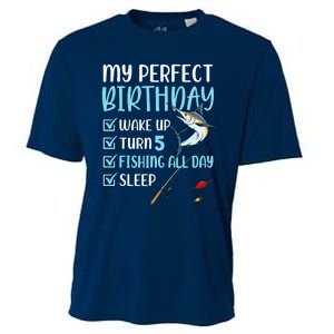 5 Year Old Fishing Birthday Party 5th Boy Bday Five Cooling Performance Crew T-Shirt