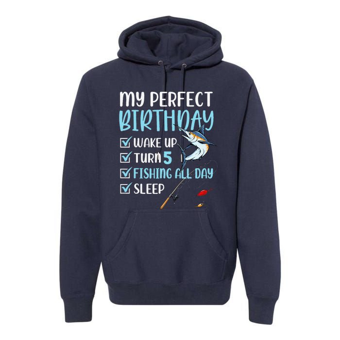 5 Year Old Fishing Birthday Party 5th Boy Bday Five Premium Hoodie