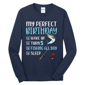 5 Year Old Fishing Birthday Party 5th Boy Bday Five Tall Long Sleeve T-Shirt