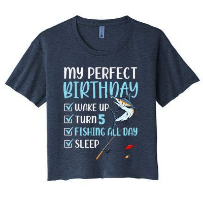 5 Year Old Fishing Birthday Party 5th Boy Bday Five Women's Crop Top Tee