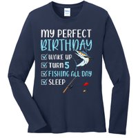 5 Year Old Fishing Birthday Party 5th Boy Bday Five Ladies Long Sleeve Shirt