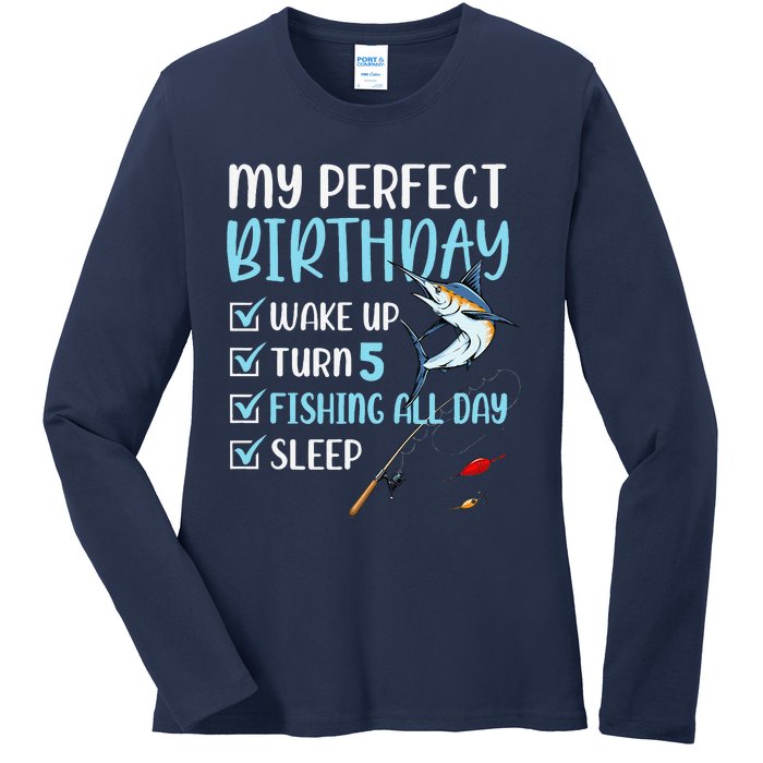 5 Year Old Fishing Birthday Party 5th Boy Bday Five Ladies Long Sleeve Shirt