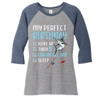 5 Year Old Fishing Birthday Party 5th Boy Bday Five Women's Tri-Blend 3/4-Sleeve Raglan Shirt