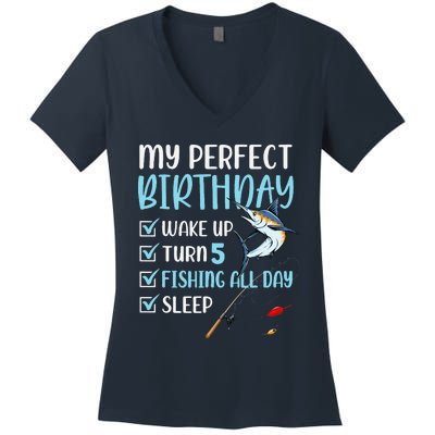 5 Year Old Fishing Birthday Party 5th Boy Bday Five Women's V-Neck T-Shirt