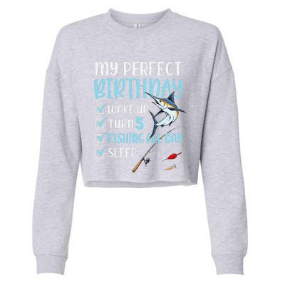 5 Year Old Fishing Birthday Party 5th Boy Bday Five Cropped Pullover Crew