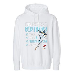 5 Year Old Fishing Birthday Party 5th Boy Bday Five Garment-Dyed Fleece Hoodie