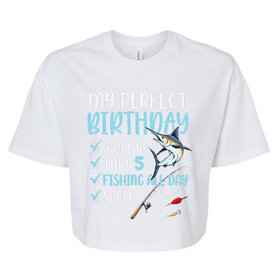 5 Year Old Fishing Birthday Party 5th Boy Bday Five Bella+Canvas Jersey Crop Tee