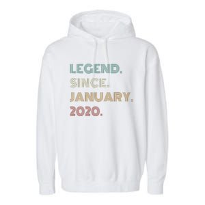 5 Years Old Legend Since January 2020 5th Birthday Gift Garment-Dyed Fleece Hoodie