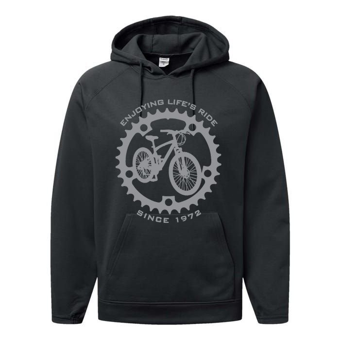 50 Year Old Mountain Biker Biking Cycling 1972 50th Birthday Performance Fleece Hoodie