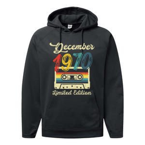 52 Years Old Gift Retro December 1970 Cassette 52nd Birthday Performance Fleece Hoodie