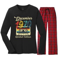 52 Years Old Gift Retro December 1970 Cassette 52nd Birthday Women's Long Sleeve Flannel Pajama Set 