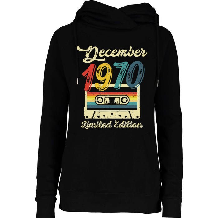 52 Years Old Gift Retro December 1970 Cassette 52nd Birthday Womens Funnel Neck Pullover Hood