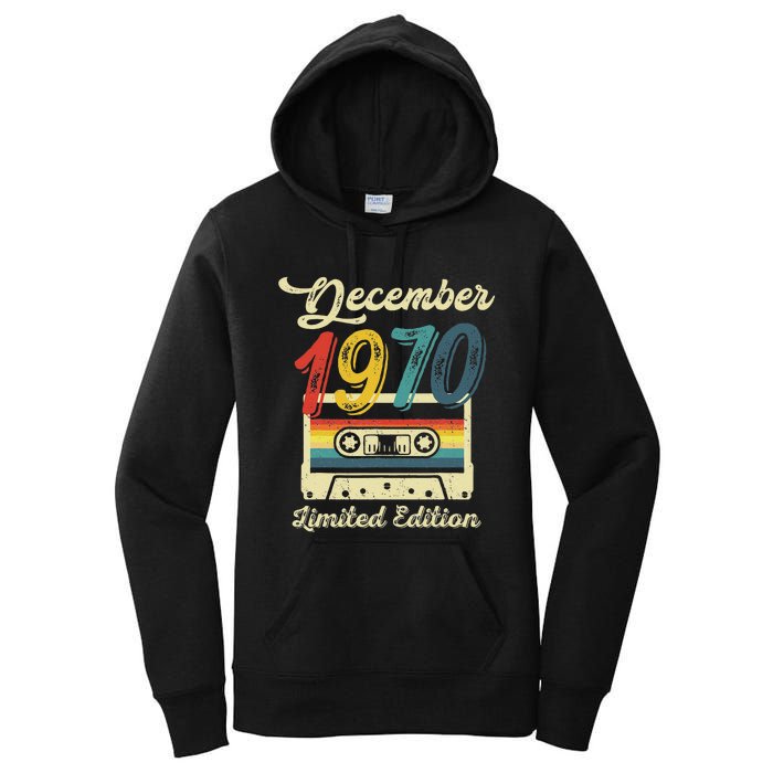 52 Years Old Gift Retro December 1970 Cassette 52nd Birthday Women's Pullover Hoodie