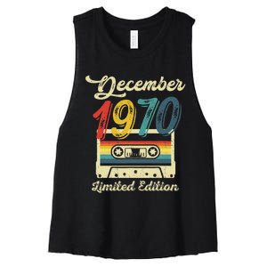 52 Years Old Gift Retro December 1970 Cassette 52nd Birthday Women's Racerback Cropped Tank