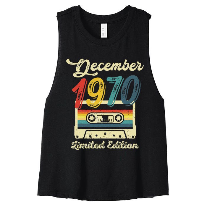 52 Years Old Gift Retro December 1970 Cassette 52nd Birthday Women's Racerback Cropped Tank