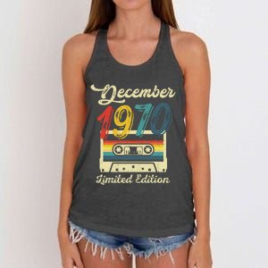 52 Years Old Gift Retro December 1970 Cassette 52nd Birthday Women's Knotted Racerback Tank