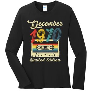 52 Years Old Gift Retro December 1970 Cassette 52nd Birthday Ladies Long Sleeve Shirt