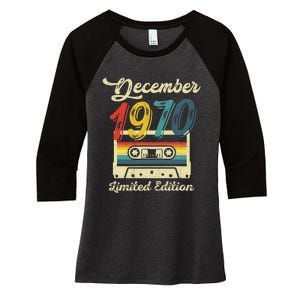 52 Years Old Gift Retro December 1970 Cassette 52nd Birthday Women's Tri-Blend 3/4-Sleeve Raglan Shirt