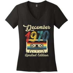 52 Years Old Gift Retro December 1970 Cassette 52nd Birthday Women's V-Neck T-Shirt