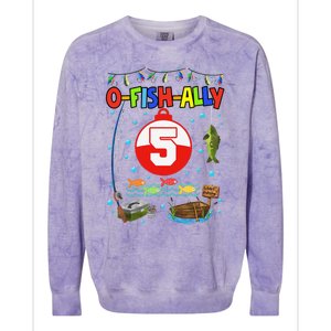 5 Year Old Fishing 5th Birthday Boy Bday Party Decorations Colorblast Crewneck Sweatshirt