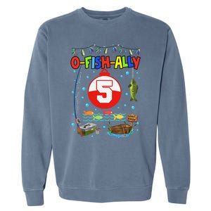 5 Year Old Fishing 5th Birthday Boy Bday Party Decorations Garment-Dyed Sweatshirt