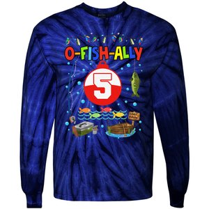 5 Year Old Fishing 5th Birthday Boy Bday Party Decorations Tie-Dye Long Sleeve Shirt