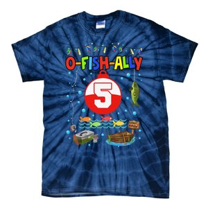 5 Year Old Fishing 5th Birthday Boy Bday Party Decorations Tie-Dye T-Shirt