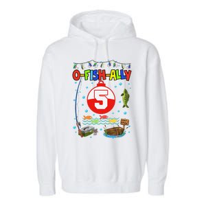 5 Year Old Fishing 5th Birthday Boy Bday Party Decorations Garment-Dyed Fleece Hoodie