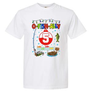 5 Year Old Fishing 5th Birthday Boy Bday Party Decorations Garment-Dyed Heavyweight T-Shirt