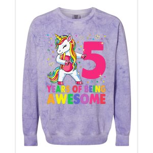 5 Years Old Unicorn Flossing 5th Birthday Girl Unicorn Party Colorblast Crewneck Sweatshirt