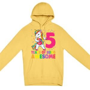 5 Years Old Unicorn Flossing 5th Birthday Girl Unicorn Party Premium Pullover Hoodie