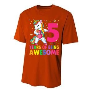 5 Years Old Unicorn Flossing 5th Birthday Girl Unicorn Party Performance Sprint T-Shirt