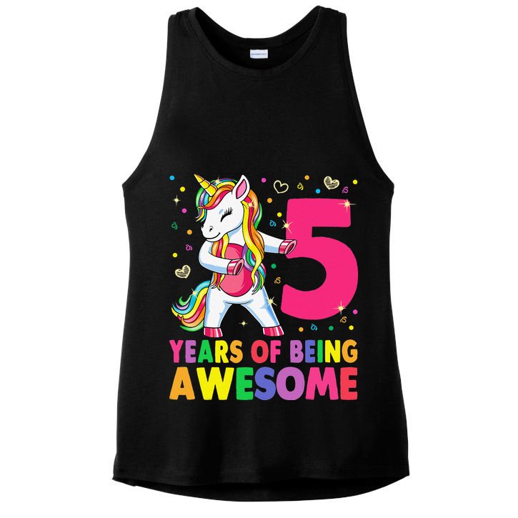 5 Years Old Unicorn Flossing 5th Birthday Girl Unicorn Party Ladies PosiCharge Tri-Blend Wicking Tank