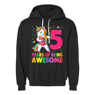 5 Years Old Unicorn Flossing 5th Birthday Girl Unicorn Party Garment-Dyed Fleece Hoodie