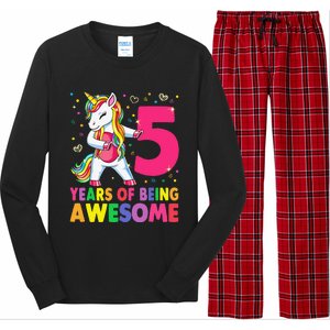 5 Years Old Unicorn Flossing 5th Birthday Girl Unicorn Party Long Sleeve Pajama Set