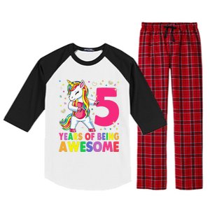 5 Years Old Unicorn Flossing 5th Birthday Girl Unicorn Party Raglan Sleeve Pajama Set