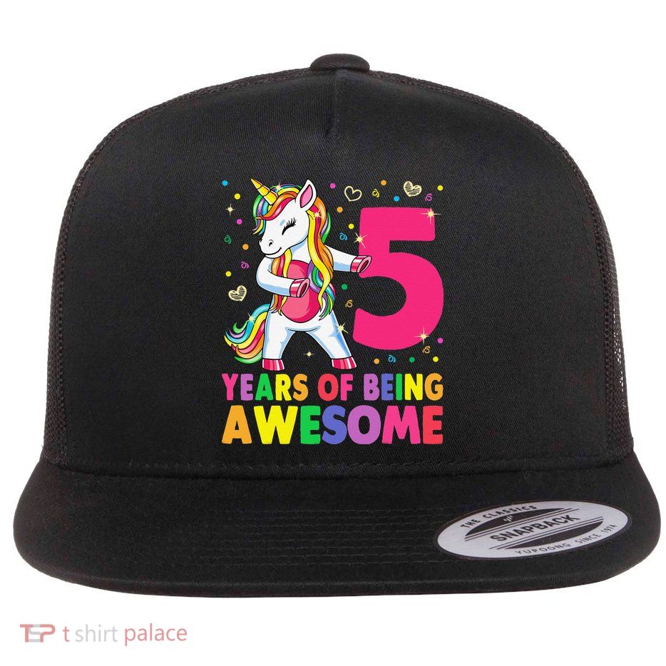5 Years Old Unicorn Flossing 5th Birthday Girl Unicorn Party Flatbill Hat