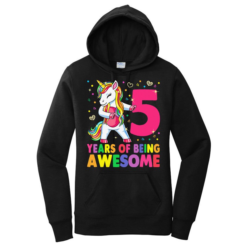 5 Years Old Unicorn Flossing 5th Birthday Girl Unicorn Party Women's Pullover Hoodie