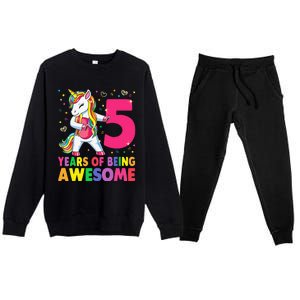 5 Years Old Unicorn Flossing 5th Birthday Girl Unicorn Party Premium Crewneck Sweatsuit Set